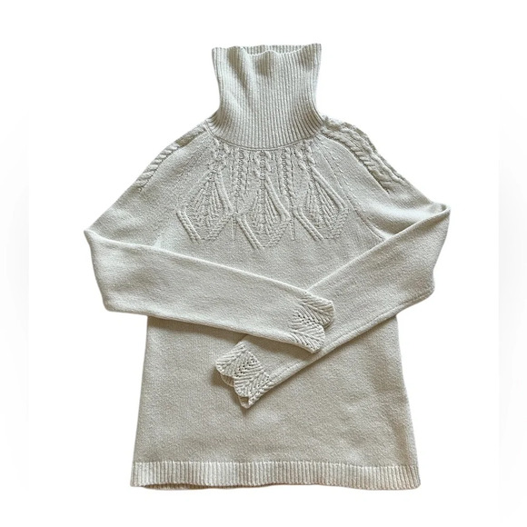 Sundance Mountainview Boho White Cable Knit Turtleneck Winter Sweater S - Picture 8 of 11